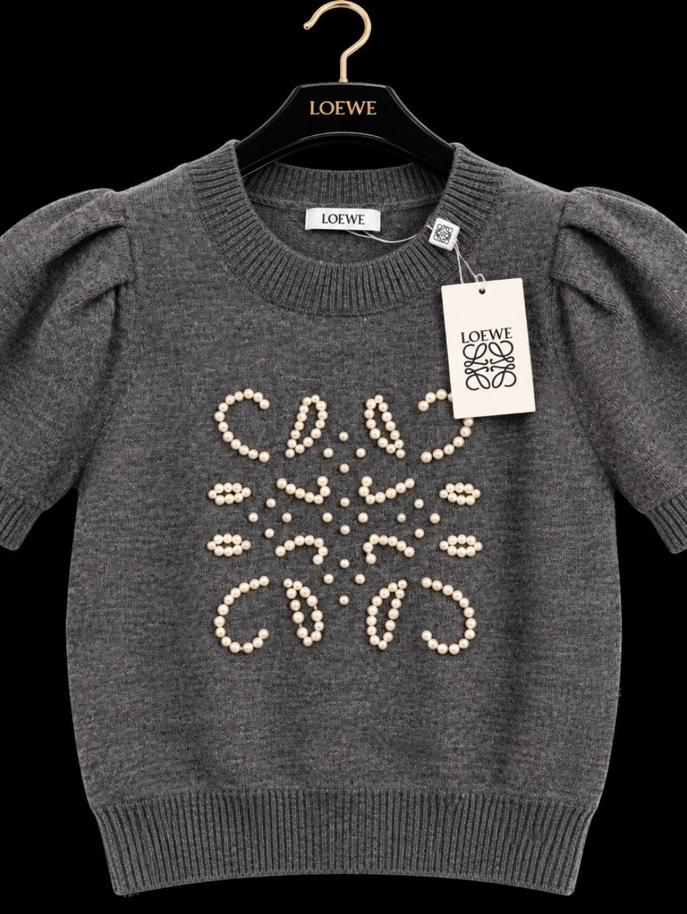 LOEWE Gray Pearl-Embellished Wool Sweater